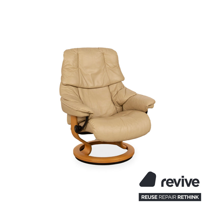 Fauteuil en cuir Stressless Reno beige avec tabouret