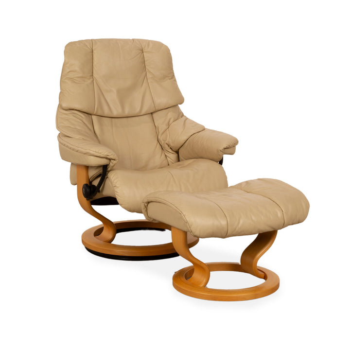 Fauteuil en cuir Stressless Reno beige avec tabouret
