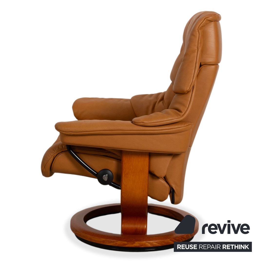 Stressless Reno Leather Recliner Brown Orange Cognac Manual Function incl. Ottoman