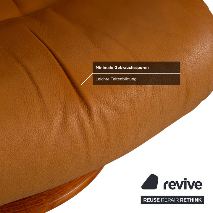 Stressless Reno Leather Recliner Brown Orange Cognac Manual Function incl. Ottoman
