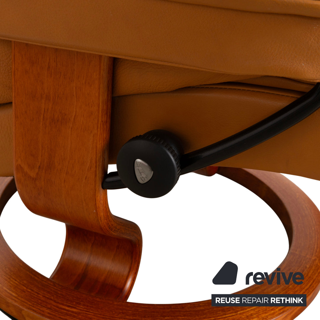 Stressless Reno Leather Recliner Brown Orange Cognac Manual Function incl. Ottoman