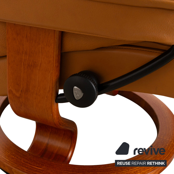 Stressless Reno Leather Recliner Brown Orange Cognac Manual Function incl. Ottoman