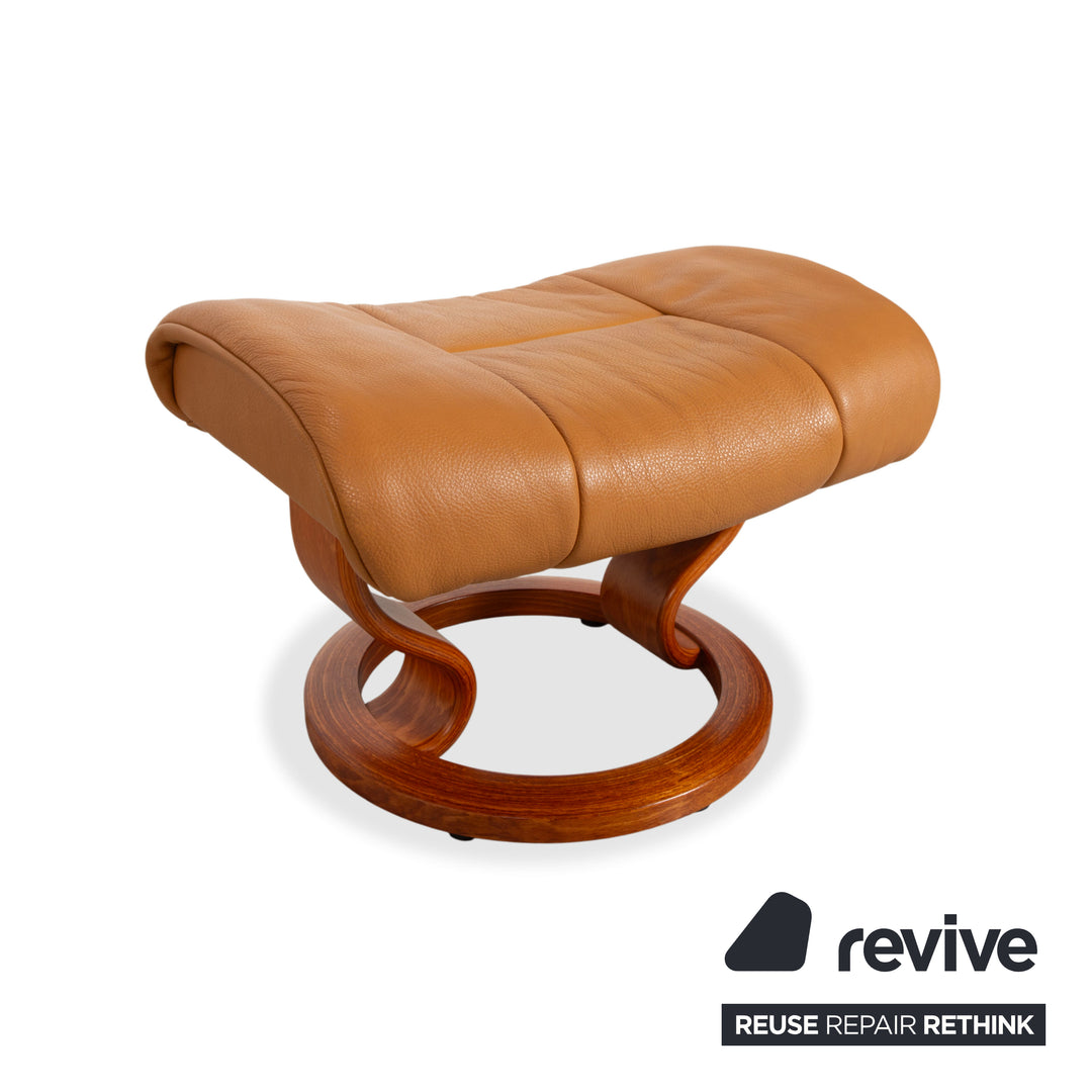 Stressless Reno Leather Recliner Brown Orange Cognac Manual Function incl. Ottoman