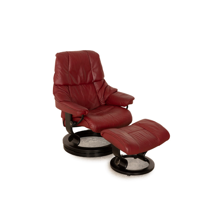 Fauteuil en cuir Stressless Reno Rouge fonction manuelle avec tabouret