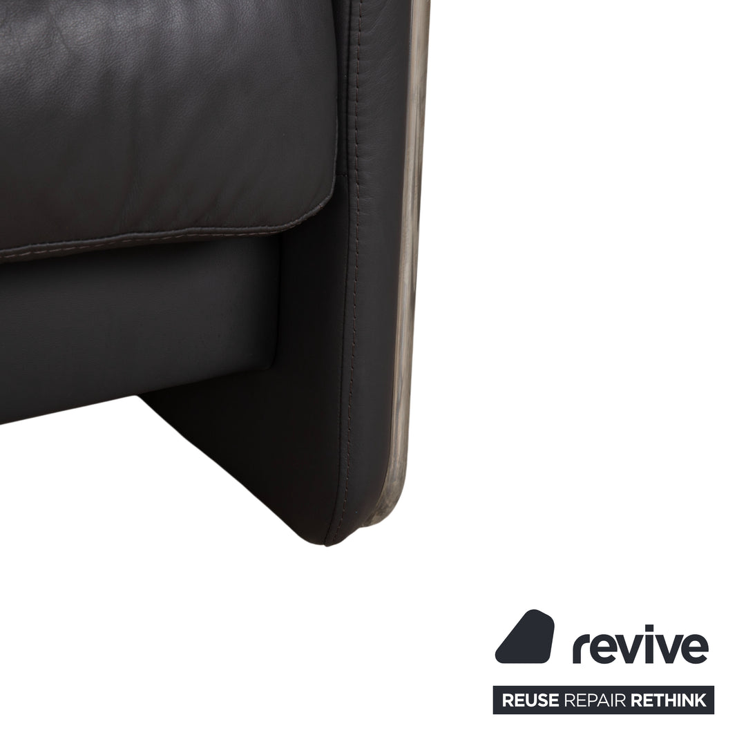 Stressless Soul Leather Two-Seater Dark Grey Anthracite Manual Function Sofa Couch