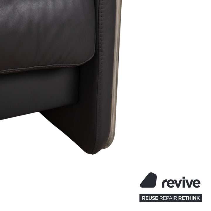 Stressless Soul Leather Two-Seater Dark Grey Anthracite Manual Function Sofa Couch