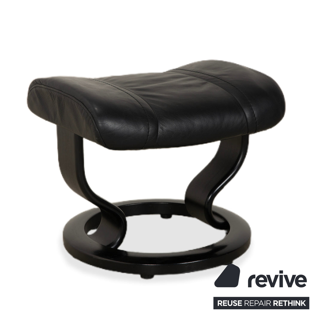 Fauteuil en cuir Stressless Wing noir fonction manuelle avec tabouret