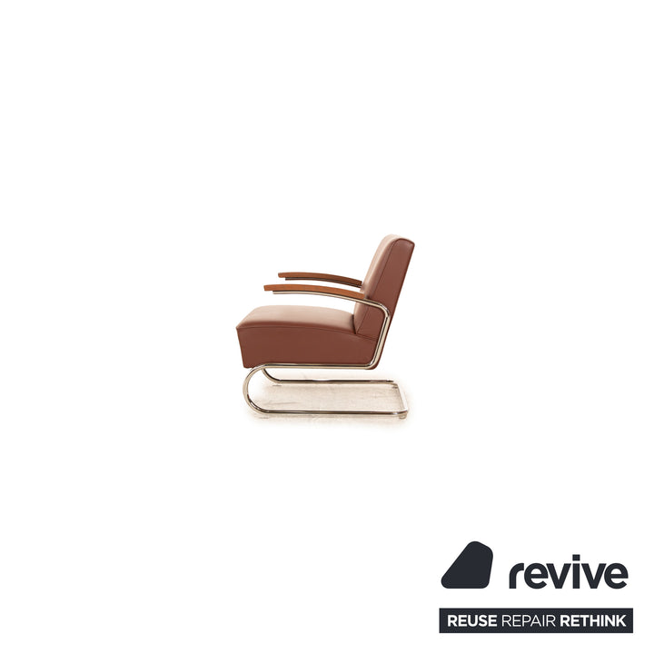 Thonet S411 Leder Freischwinger Sessel Braun Chrom