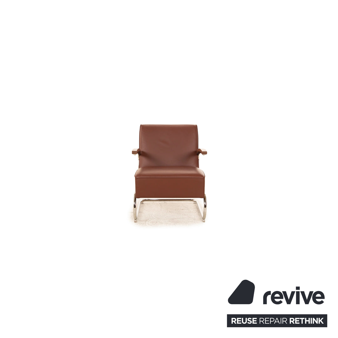 Thonet S411 Leder Freischwinger Sessel Braun Chrom
