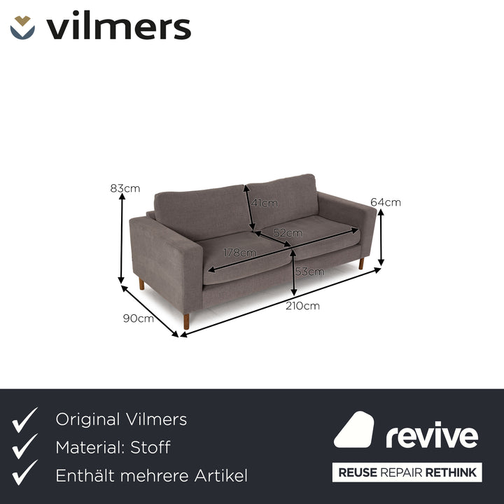 Vilmers Artic Stoff Sofa Garnitur Grau Dreisitzer Couch