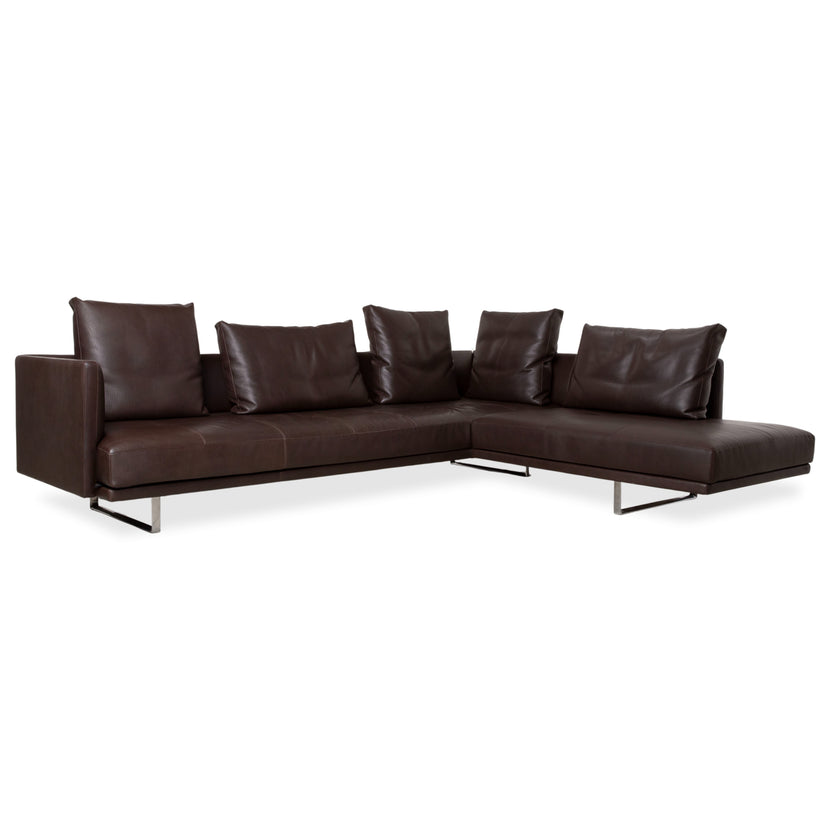Canapé d'angle en cuir Walter Knoll Prime Time, marron, avec récamière à droite