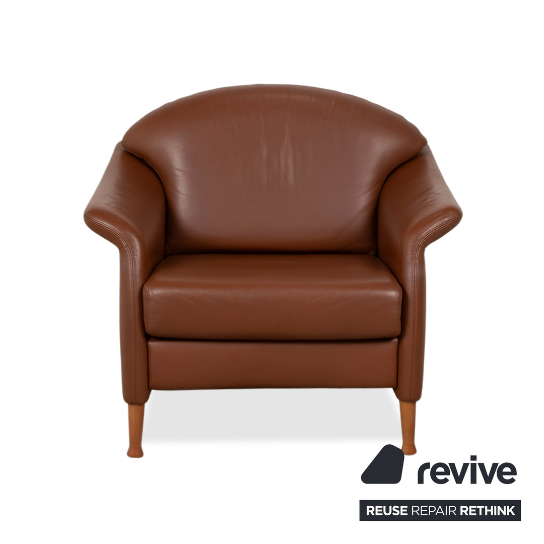 Fauteuil Walter Knoll Cuir Rouge-Brun Cognac Terre cuite