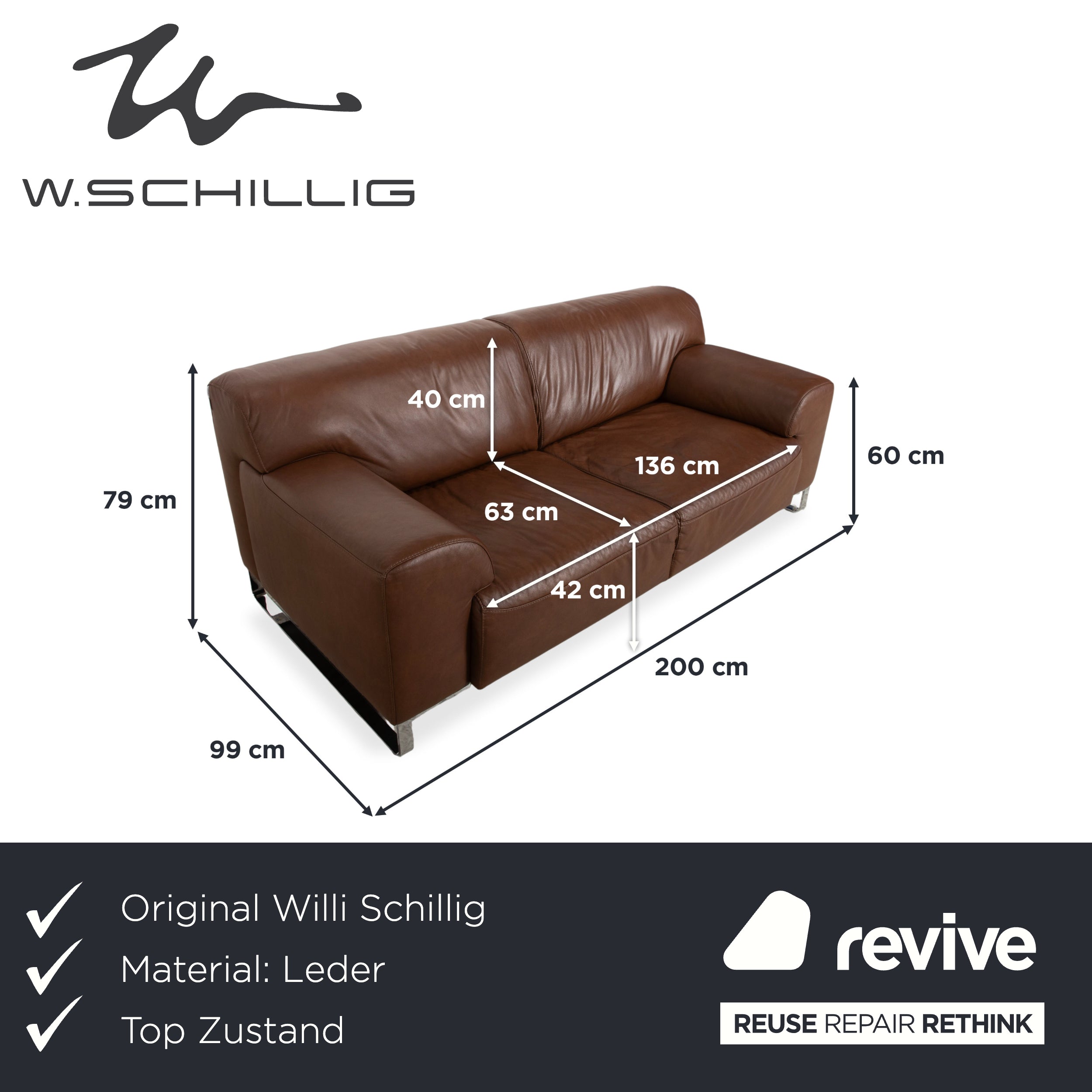 Willi Schillig Alessiio Leder Zweisitzer Braun Mokka Sofa Couch
