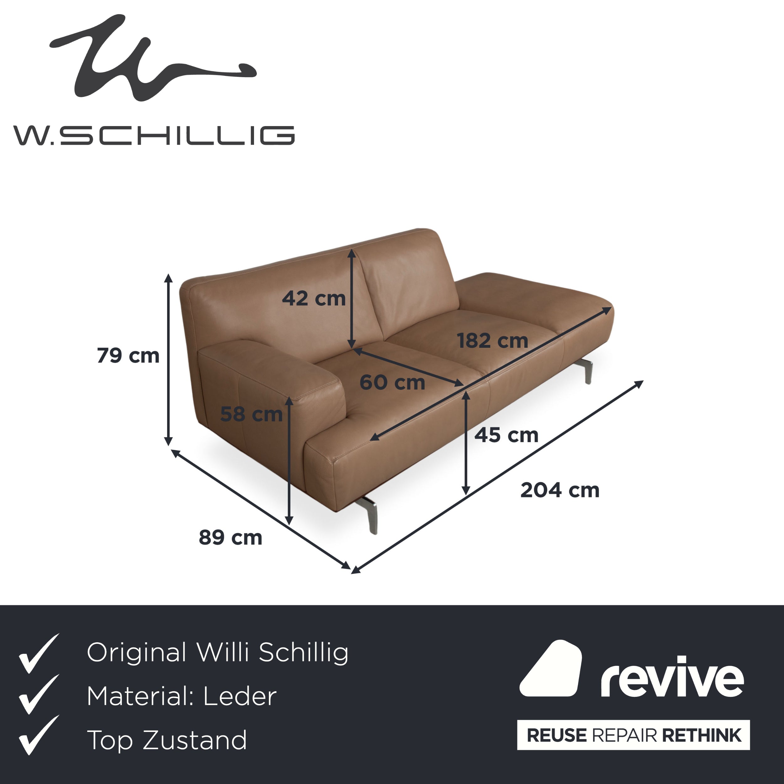 Willi Schillig Black Label Toscaa Leder Zweisitzer Beige Braun Mokka Sofa Couch