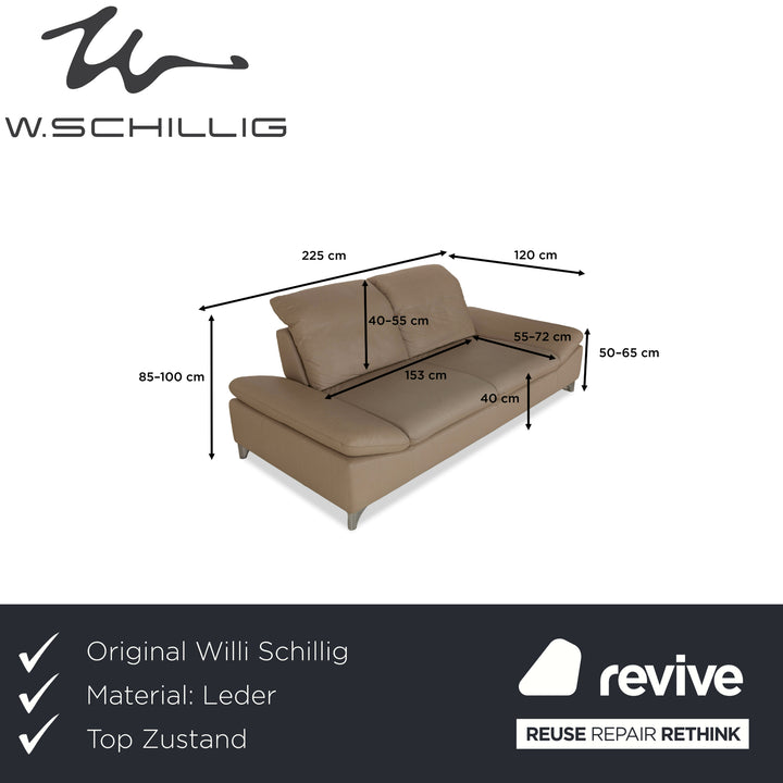 Willi Schillig Enjoy Leather Three-Seater Beige Brown Sofa Couch manual function