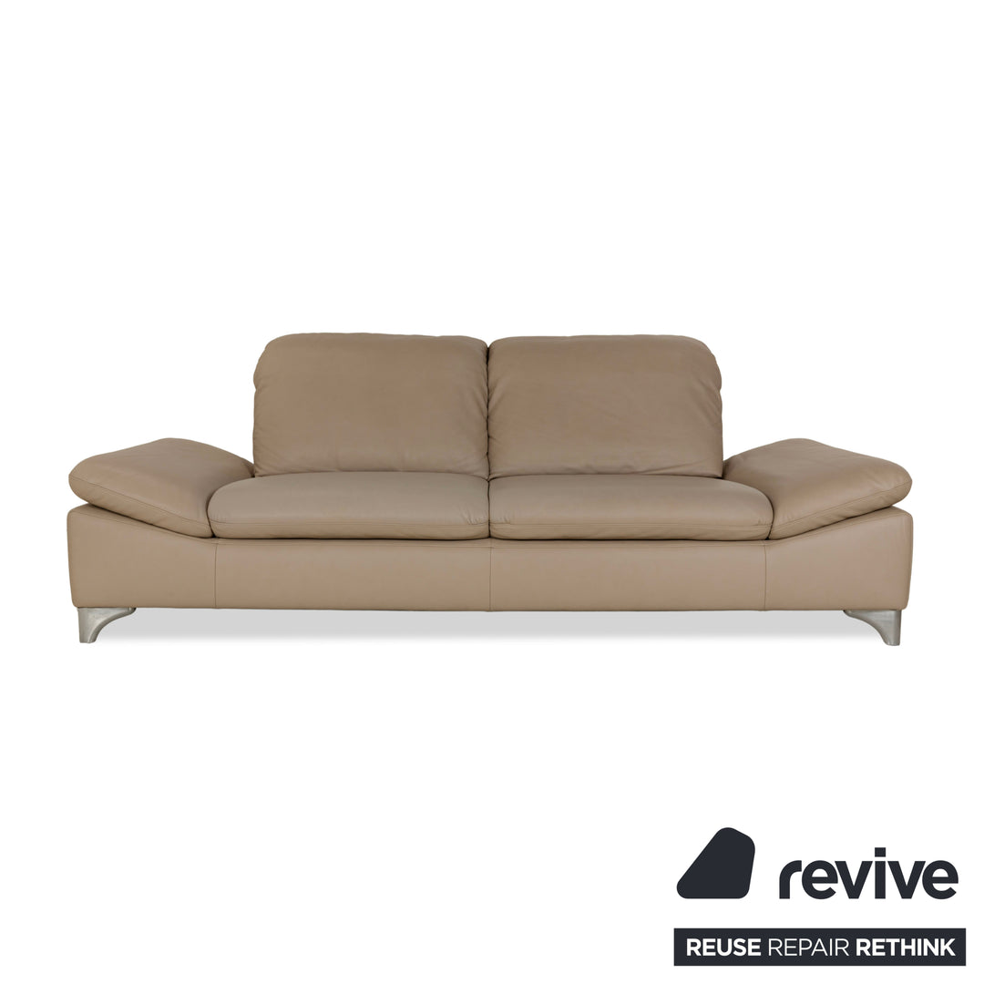Willi Schillig Enjoy Leather Three-Seater Beige Brown Sofa Couch manual function
