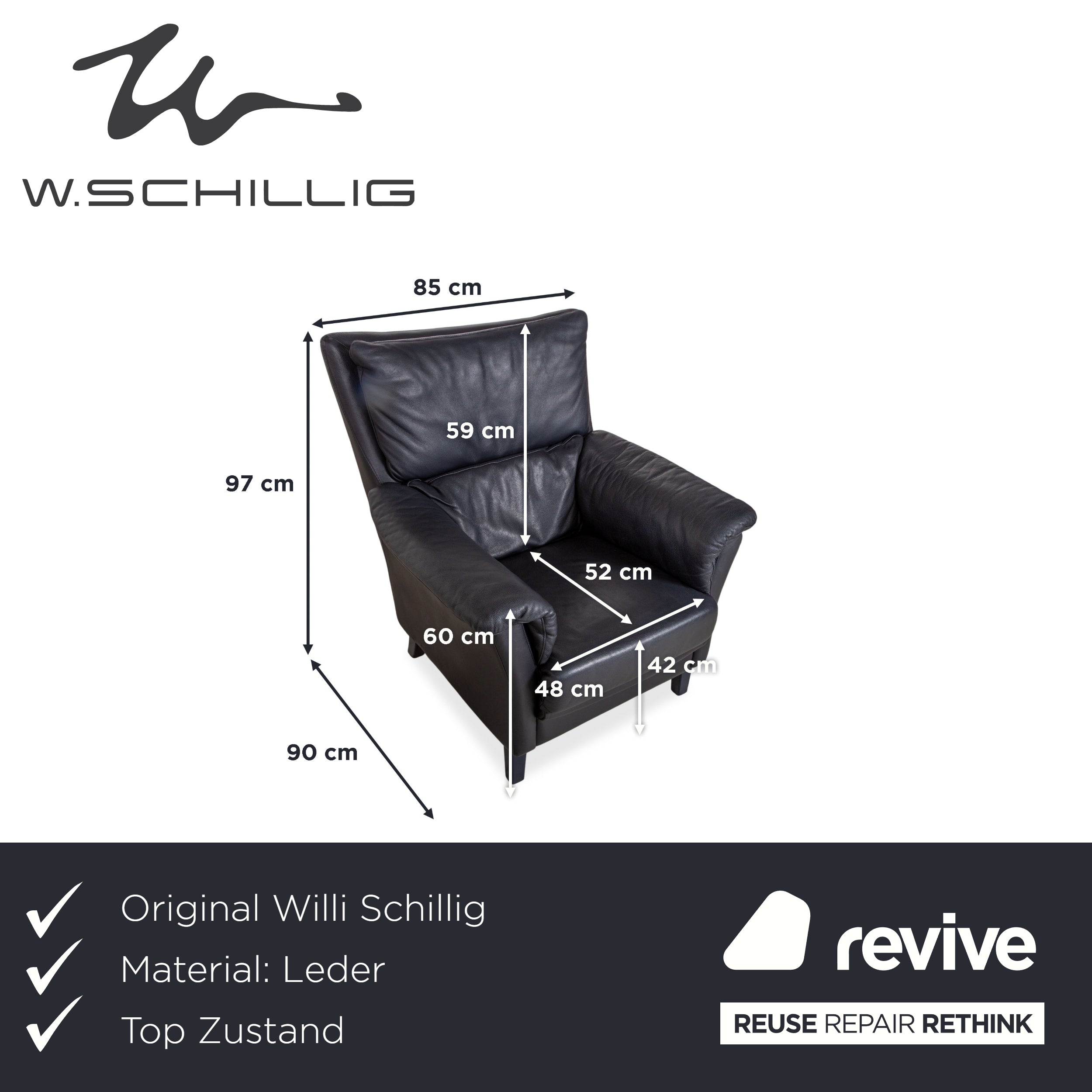 Willi Schillig Leder Sessel Dunkelblau Marineblau