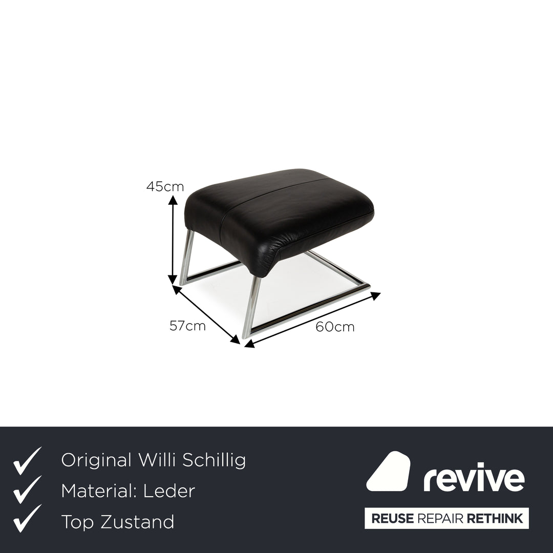 Willi Schillig fauteuil en cuir noir avec tabouret