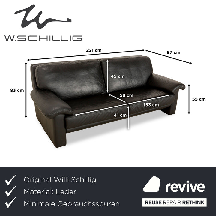 Willi Schillig Leder Sofa Schwarz Dreisitzer Couch