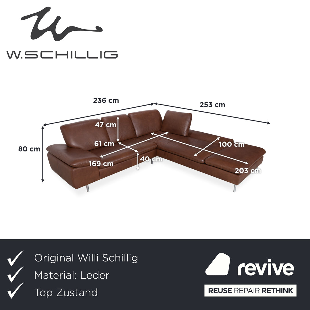 Willi Schillig Loop Leder Ecksofa Braun manuelle Funktion Sofa Couch