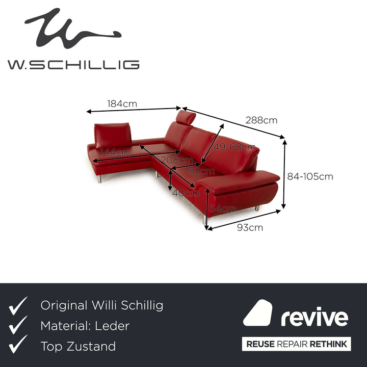 Willi Schillig Loop Canapé d'angle en cuir Rouge Recamiere Canapé gauche Canapé fonction manuelle