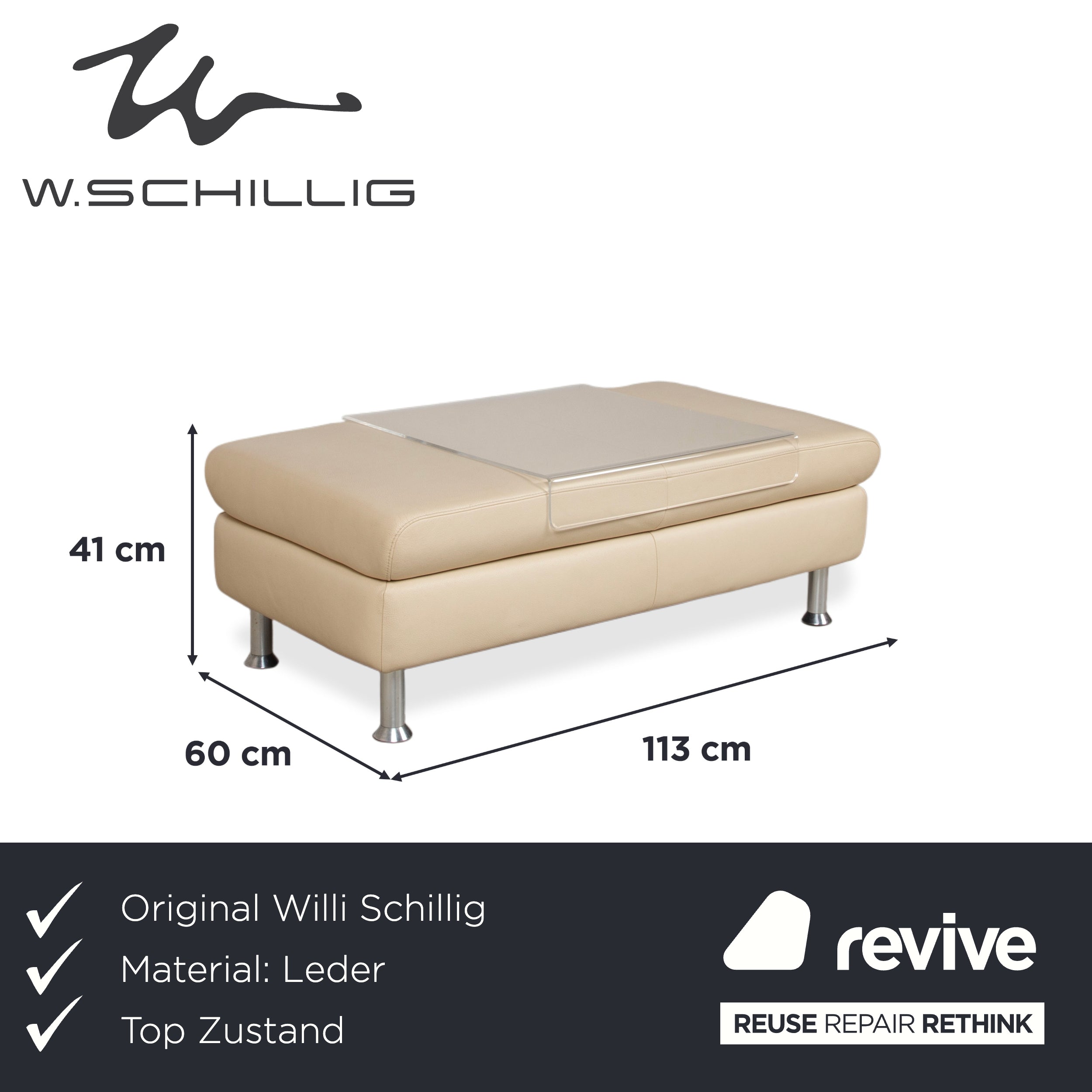 Willi Schillig Loop Leder Hocker Creme Beige