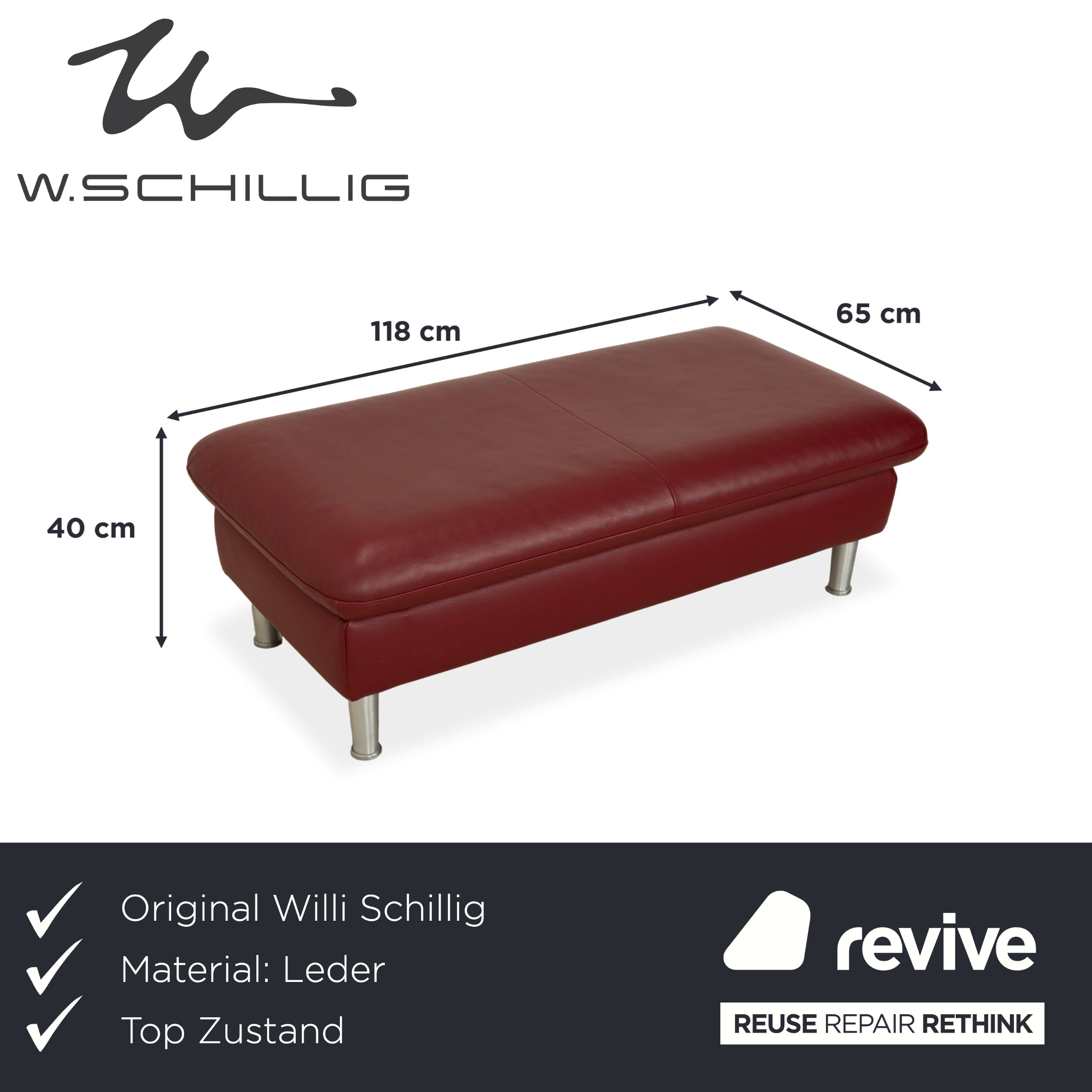 Willi Schillig Loop Leder Hocker Rot Weinrot