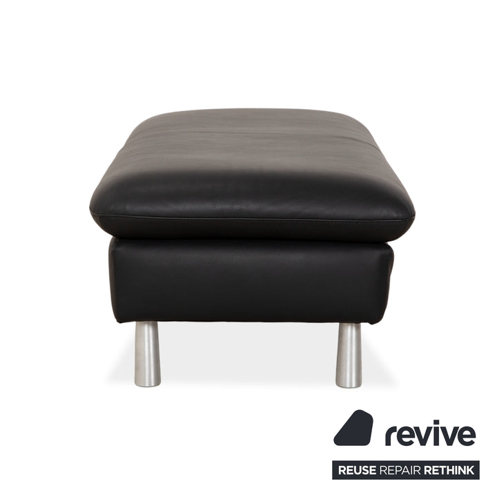 Tabouret en cuir bouclé Willi Schillig, noir anthracite
