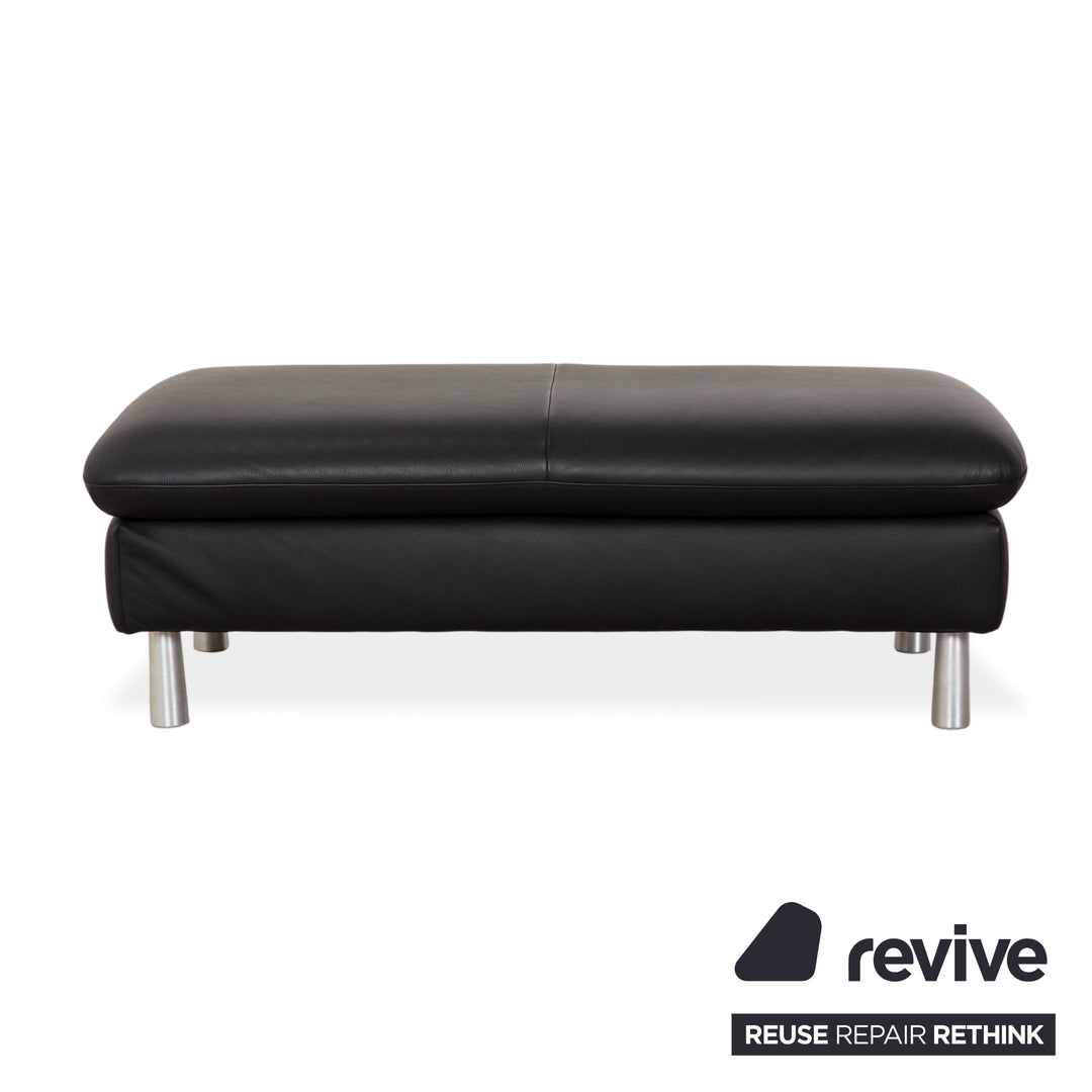 Tabouret en cuir bouclé Willi Schillig, noir anthracite