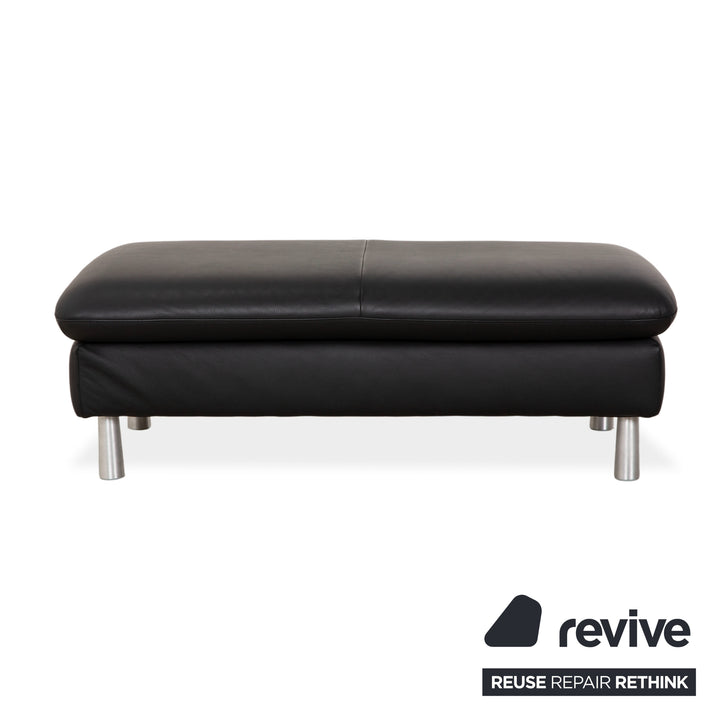 Tabouret en cuir bouclé Willi Schillig, noir anthracite