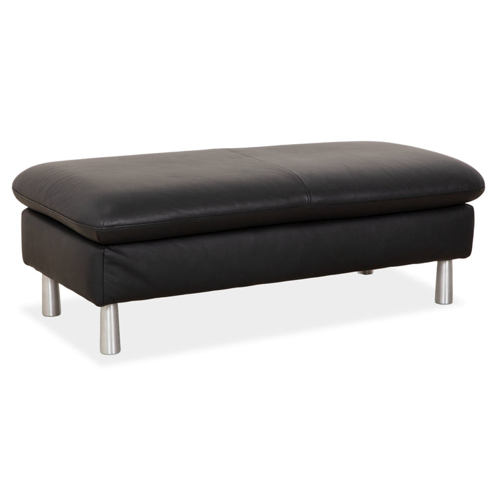 Tabouret en cuir bouclé Willi Schillig, noir anthracite