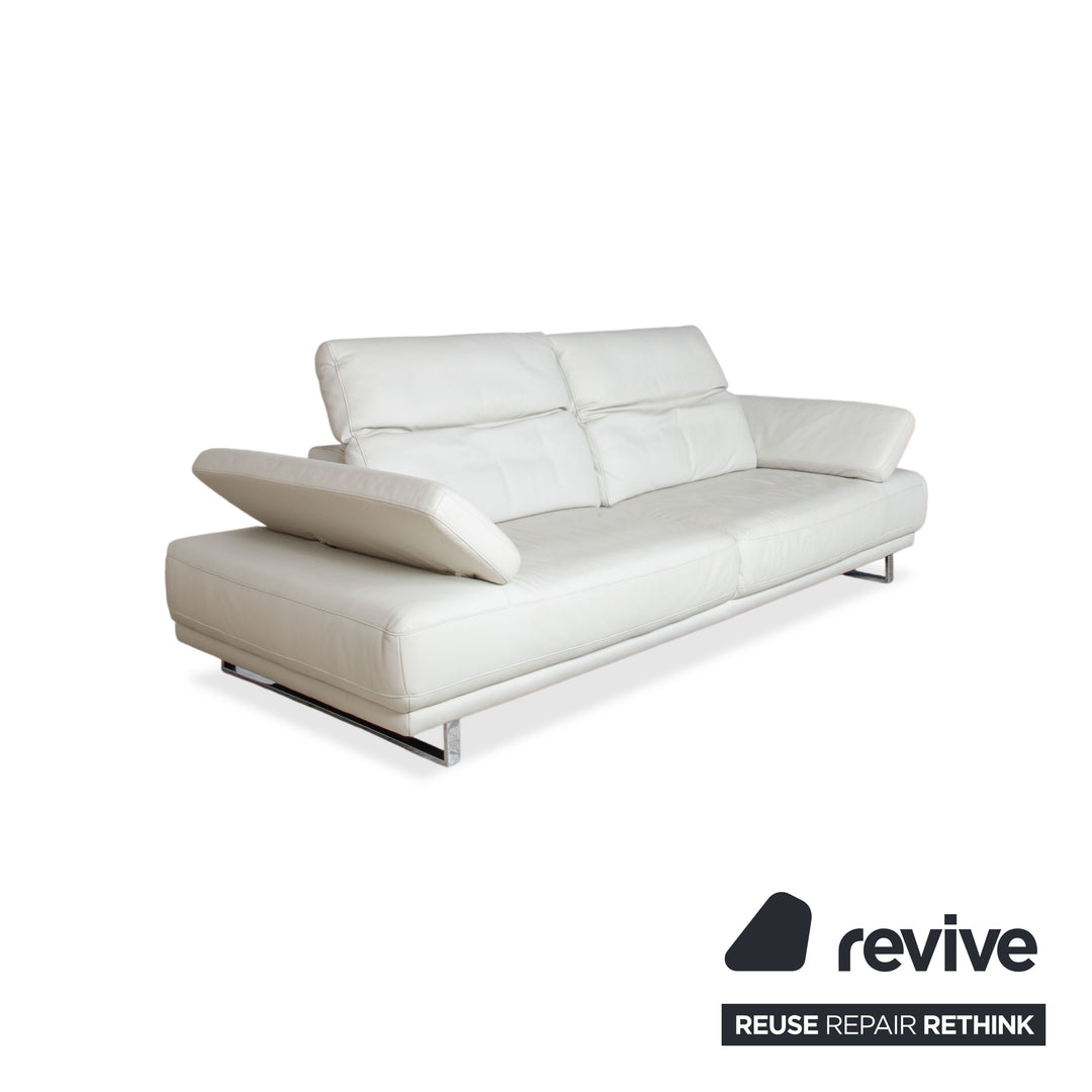 Willi Schillig Magnolia Leder Dreisitzer Hellgrau Knochen manuelle Funktion Sofa Couch