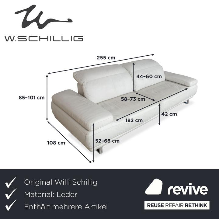 Willi Schillig Magnolia Leder Garnitur Drei- & Zweisitzer Hellgrau Knochen manuelle Funktion Sofa Couch