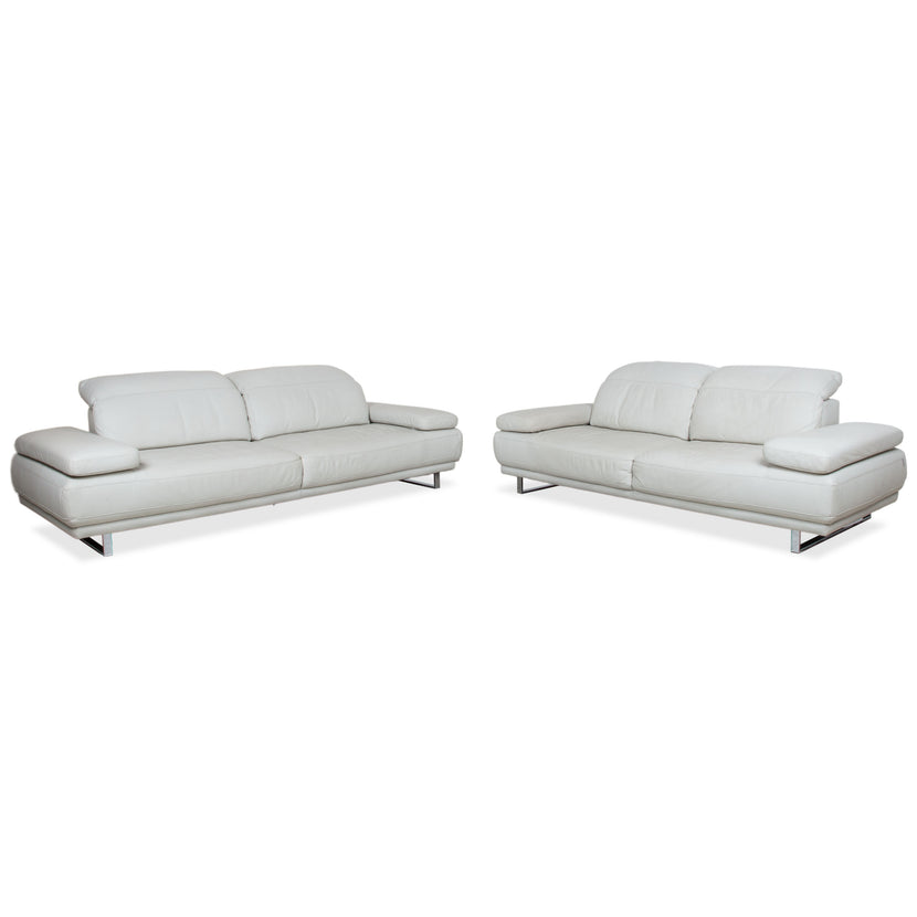 Willi Schillig Magnolia Leder Garnitur Drei- & Zweisitzer Hellgrau Knochen manuelle Funktion Sofa Couch