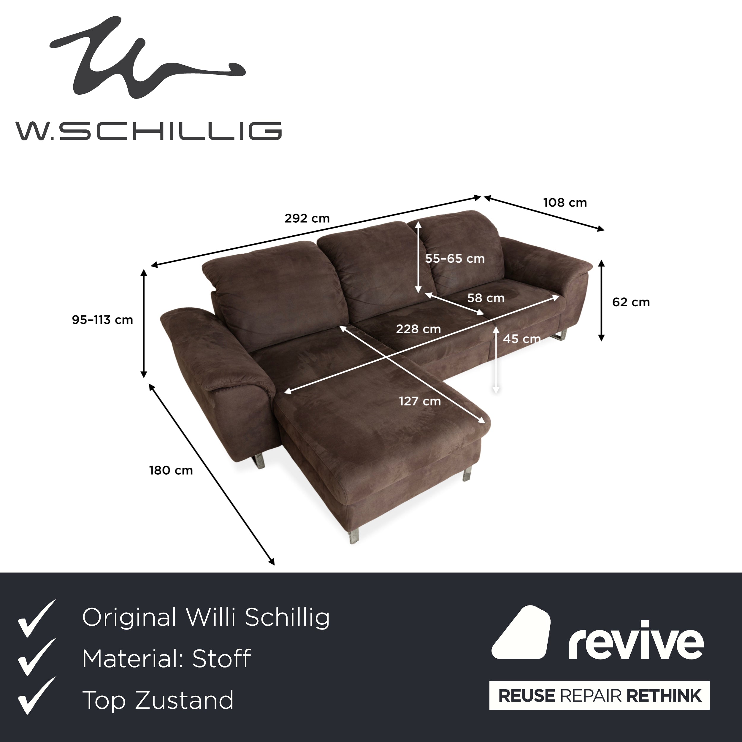 Willi Schillig Sinaatra Stoff Ecksofa Braun Recamiere links Sofa Couch