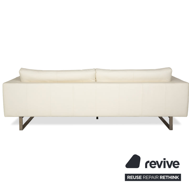 WK Wohnen WK 620 Leather Four-Seater Cream White Sofa Couch
