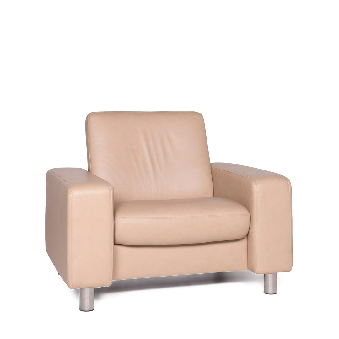 Fauteuil design sans stress en cuir beige, chaise en cuir véritable #8608