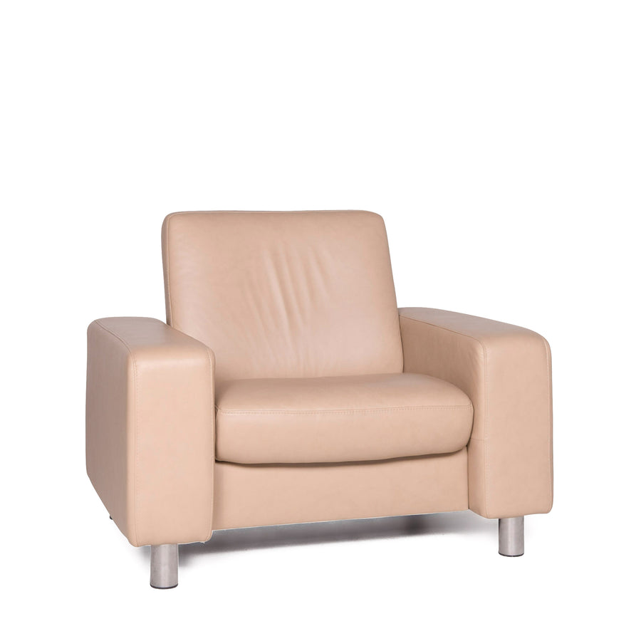 Fauteuil design sans stress en cuir beige, chaise en cuir véritable #8608