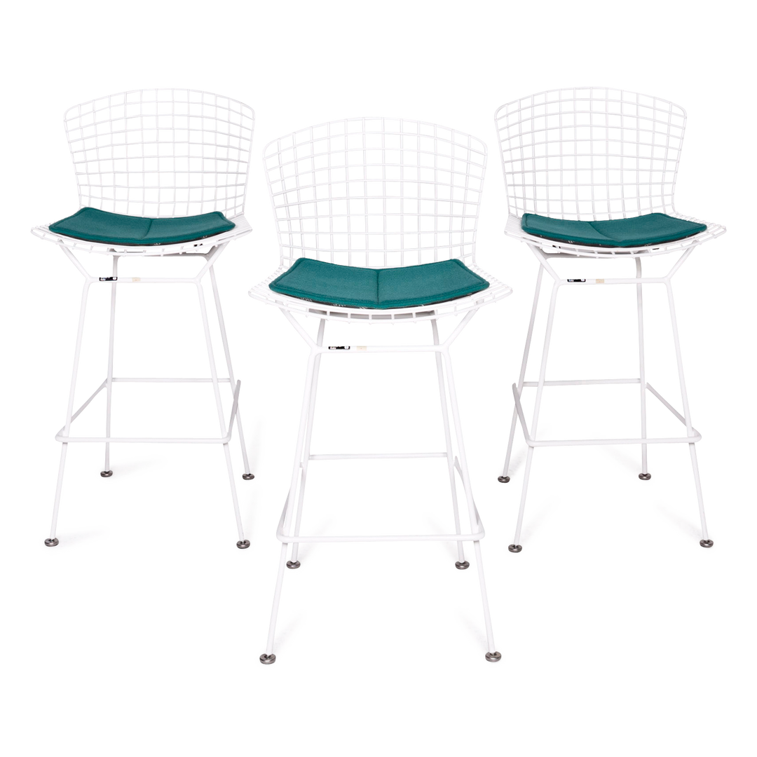 Knoll International Bertoia Ensemble de chaises de bar en métal avec fauteuil et tabouret Blanc Turquoise #8805