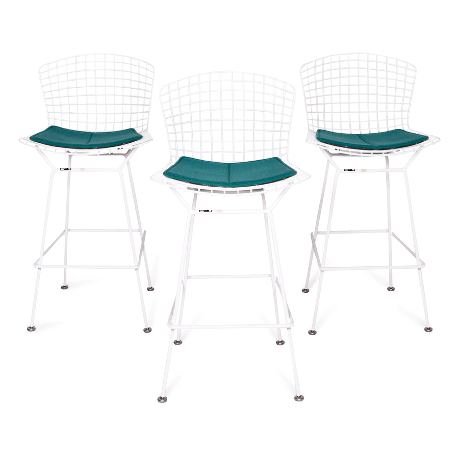 Knoll International Bertoia Ensemble de chaises de bar en métal avec fauteuil et tabouret Blanc Turquoise #8805