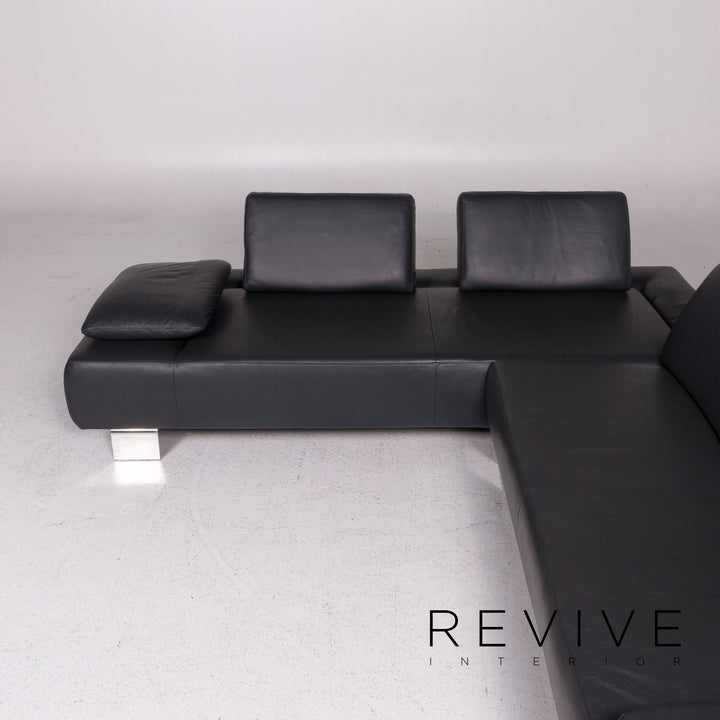 Willi Schillig Canapé d'angle en cuir gris anthracite #12051