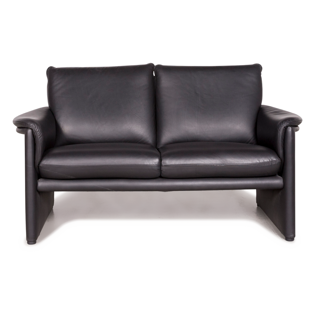 Cor Zento Designer Leder Sofa Schwarz Echtleder Zweisitzer Couch #7986