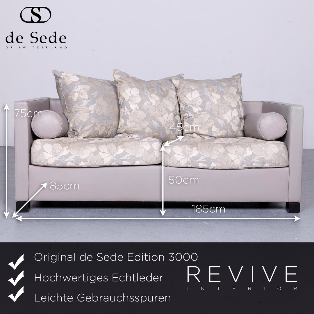 de Sede Edition 3000 Desinger Leder Sofa Grau Echtleder Zweisitzer Couch #6547