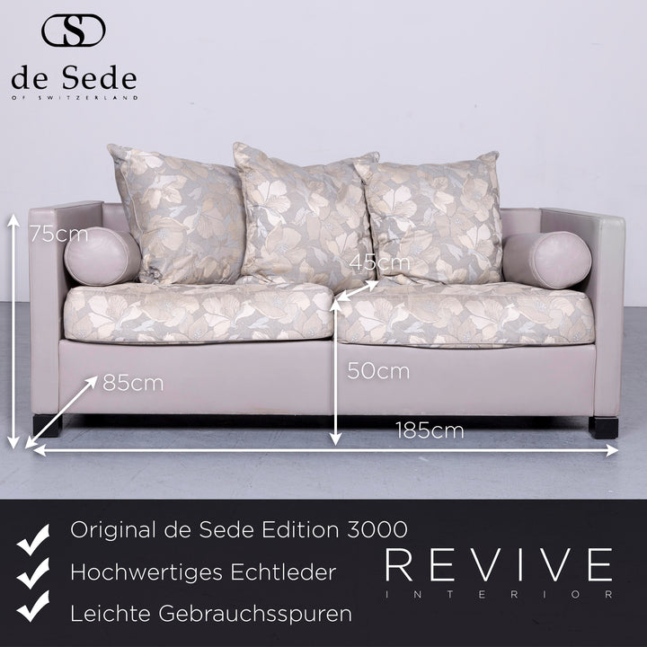 de Sede Edition 3000 Desinger Leder Sofa Grau Echtleder Zweisitzer Couch #6547