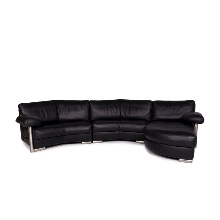 Artanova Medea Leather Corner Sofa Black Sofa Couch #11280