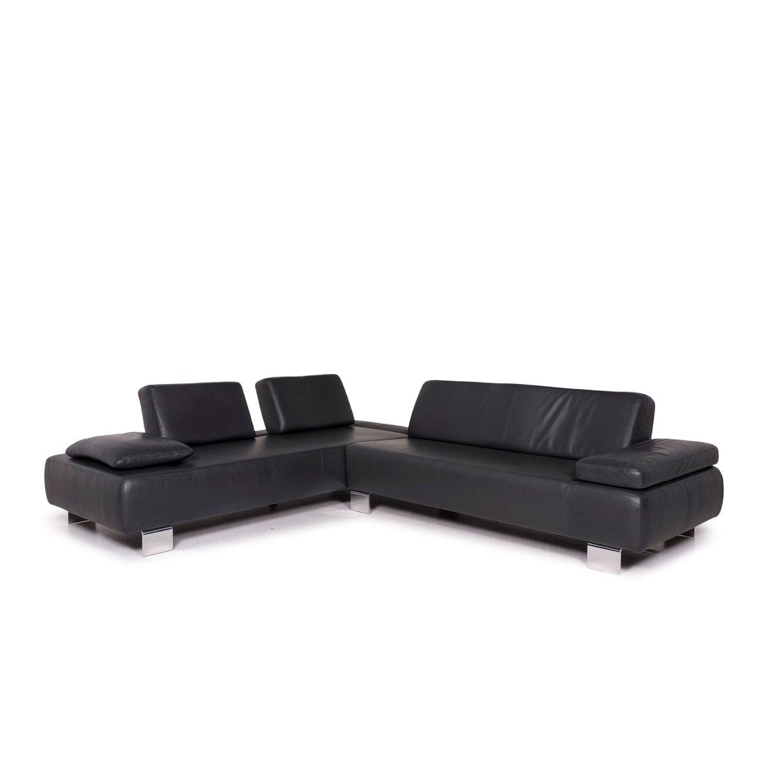 Willi Schillig Canapé d'angle en cuir gris anthracite #12051