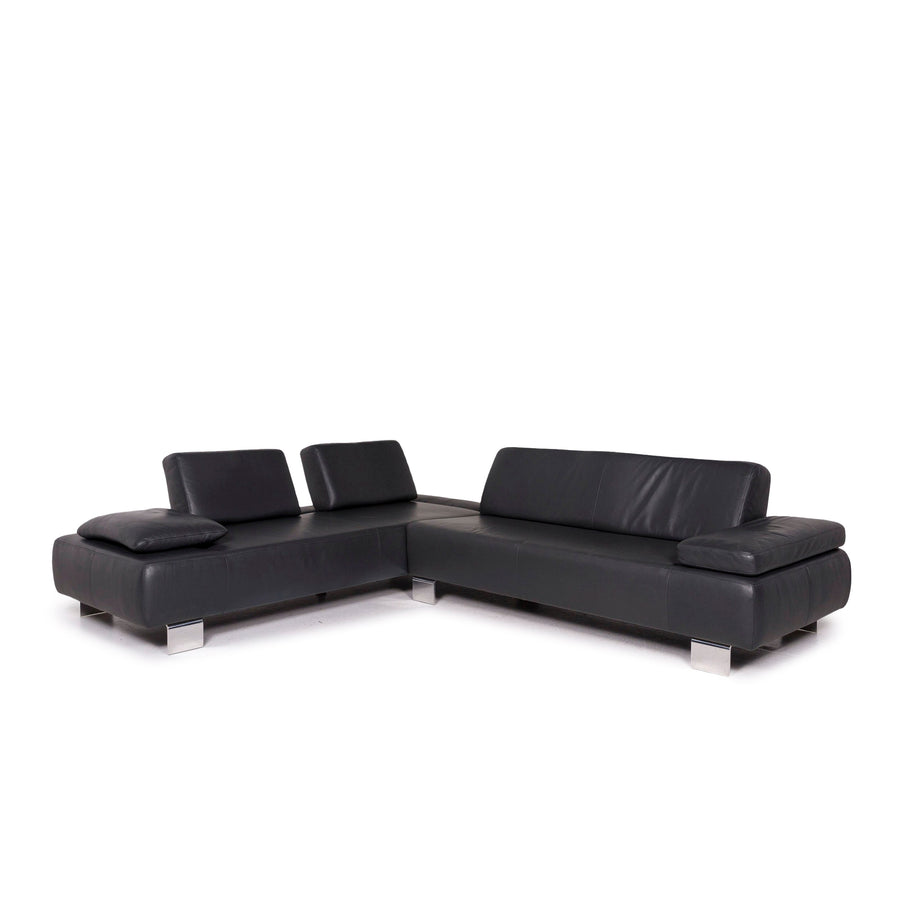 Willi Schillig Canapé d'angle en cuir gris anthracite #12051
