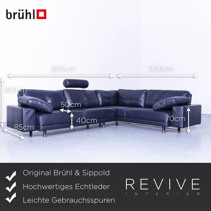 Brühl Designer Leather Corner Sofa Black Genuine Leather Headrest Couch #4673