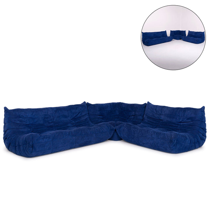 ligne roset Togo Alcantara Sofa Blau Ecksofa Modular #11543