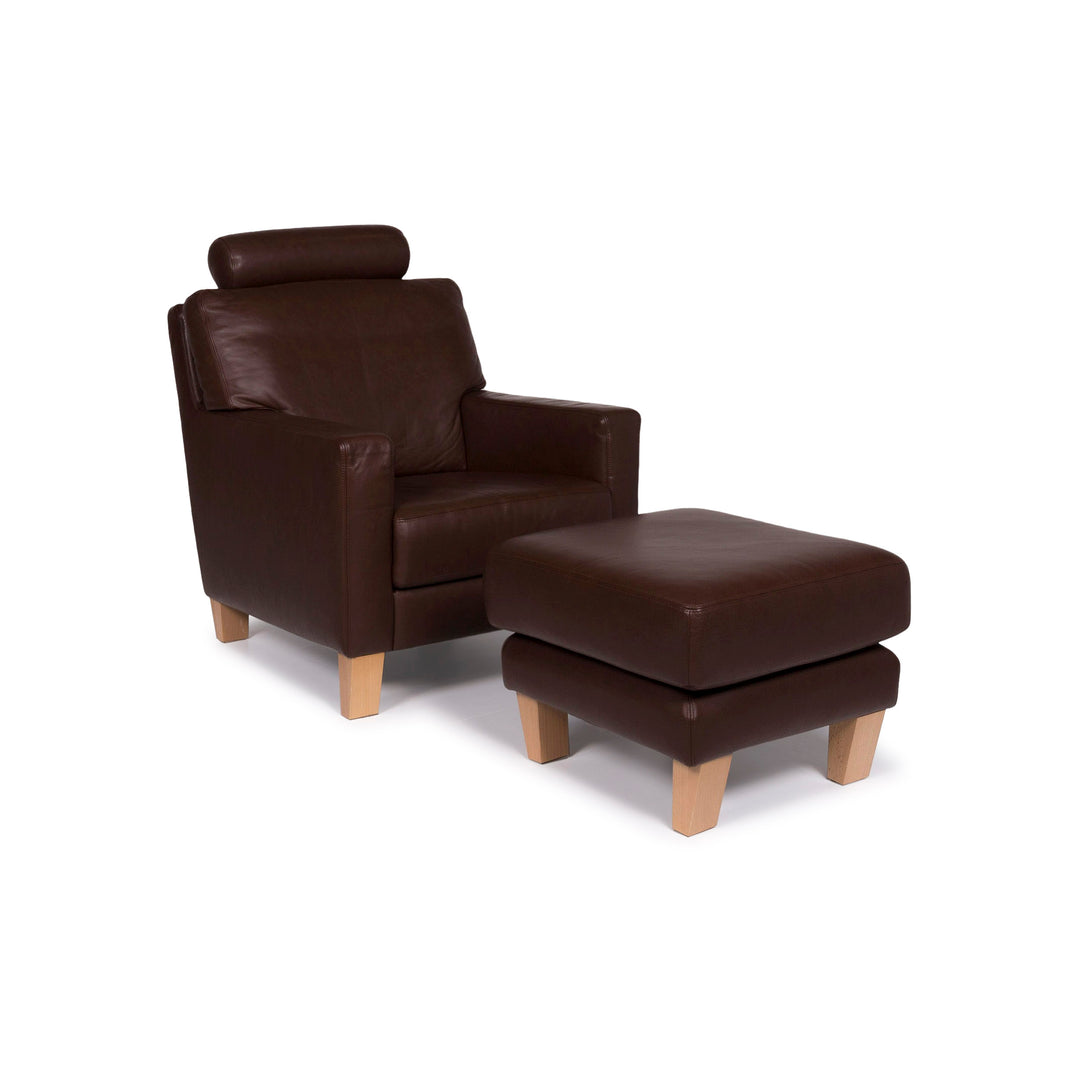 Musterring Leder Sessel Garnitur Braun Hocker #11595